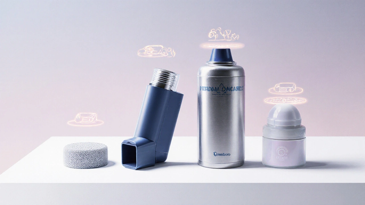 Three different inhalers displayed side by side in a clean illustration.