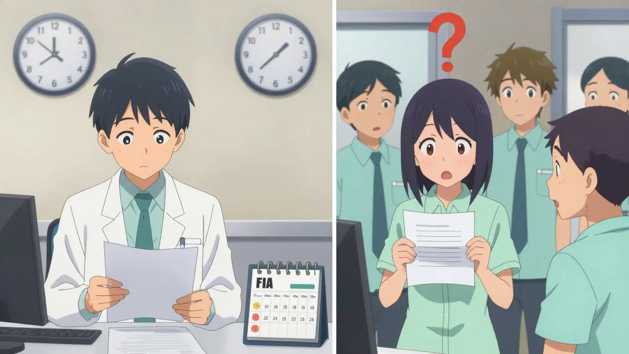 Split scene of scheduled vs unannounced FDA inspections in anime style