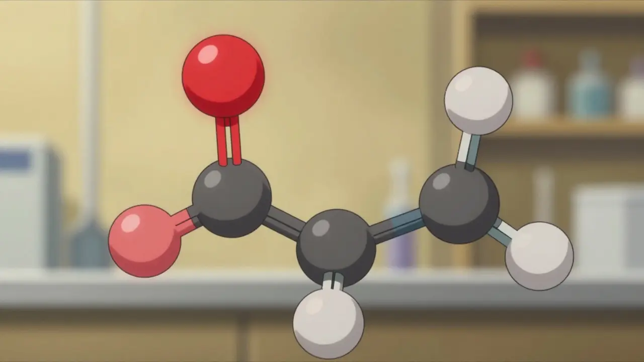 Two stylized molecules, one with red highlight, one without