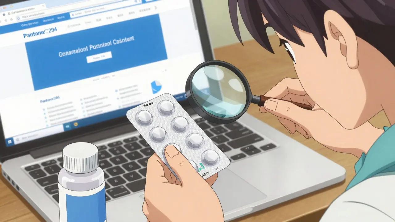Anime character carefully searching for a lot number on medication using a magnifying glass.