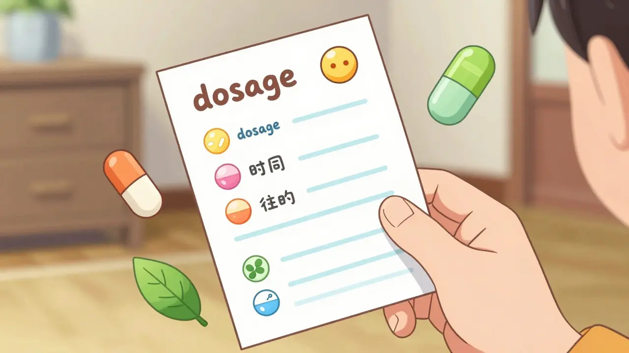 Close-up of a cute anime character holding a detailed and colorful medication list