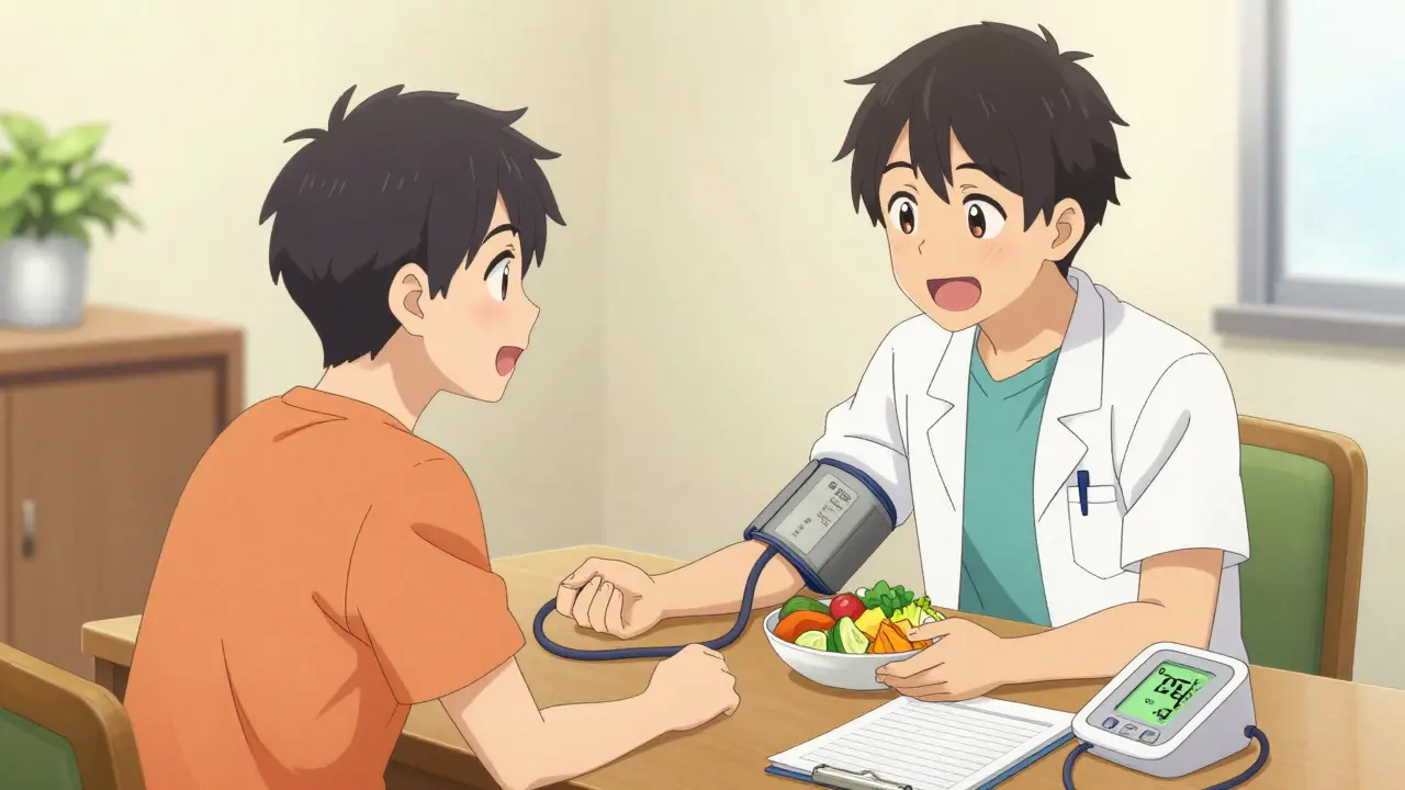 Moe style anime pair tracking health metrics and eating a healthy meal together