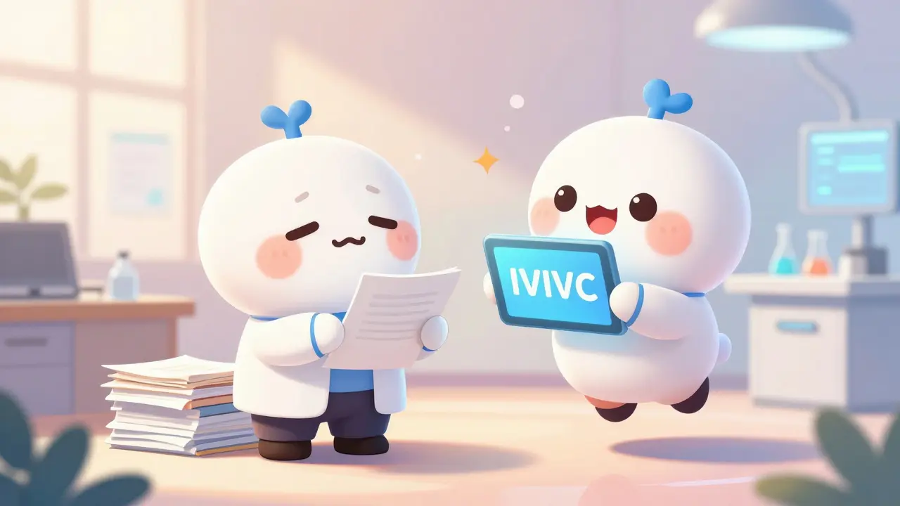 Two anime characters contrasting old paperwork with modern tech