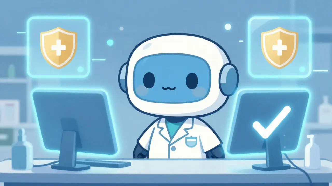 Friendly mascot symbolizing safe online pharmacy