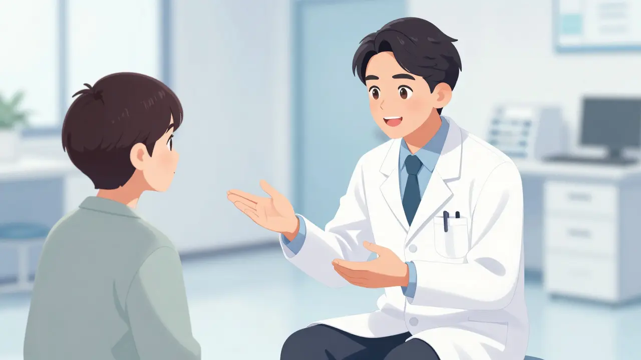 Kind anime doctor comforting a patient