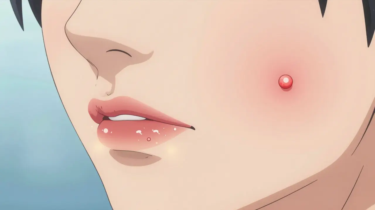 Moe style comparison showing viral blisters vs a single pimple.