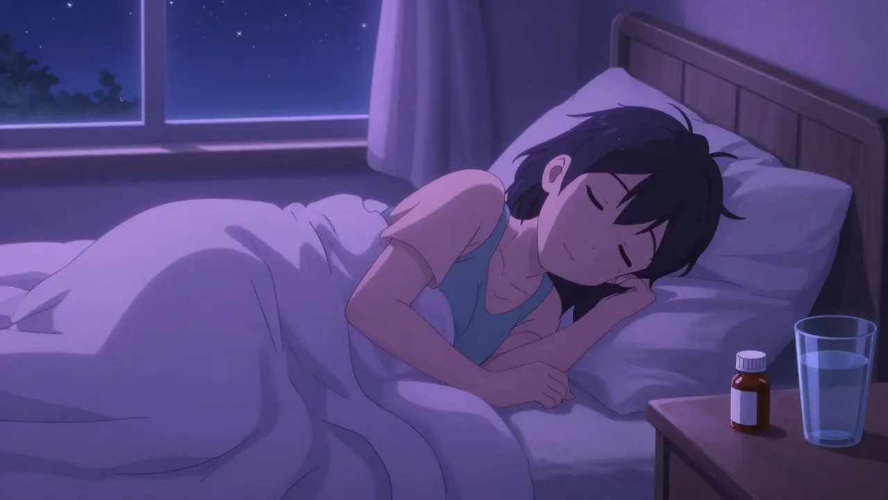 Relaxed anime girl sleeping peacefully after taking allergy meds