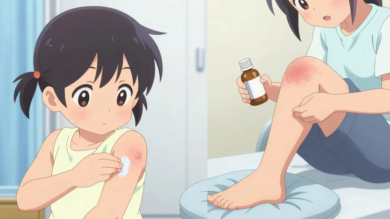 Anime characters comparing topical cream for impetigo vs pills for cellulitis