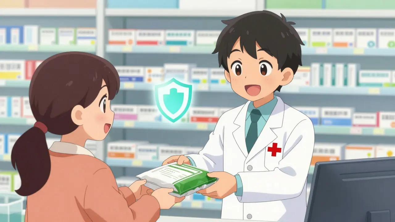 Anime pharmacist safely handing over medicine