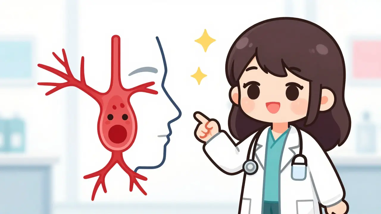 Cute anime doctor explaining blood vessel expansion simply