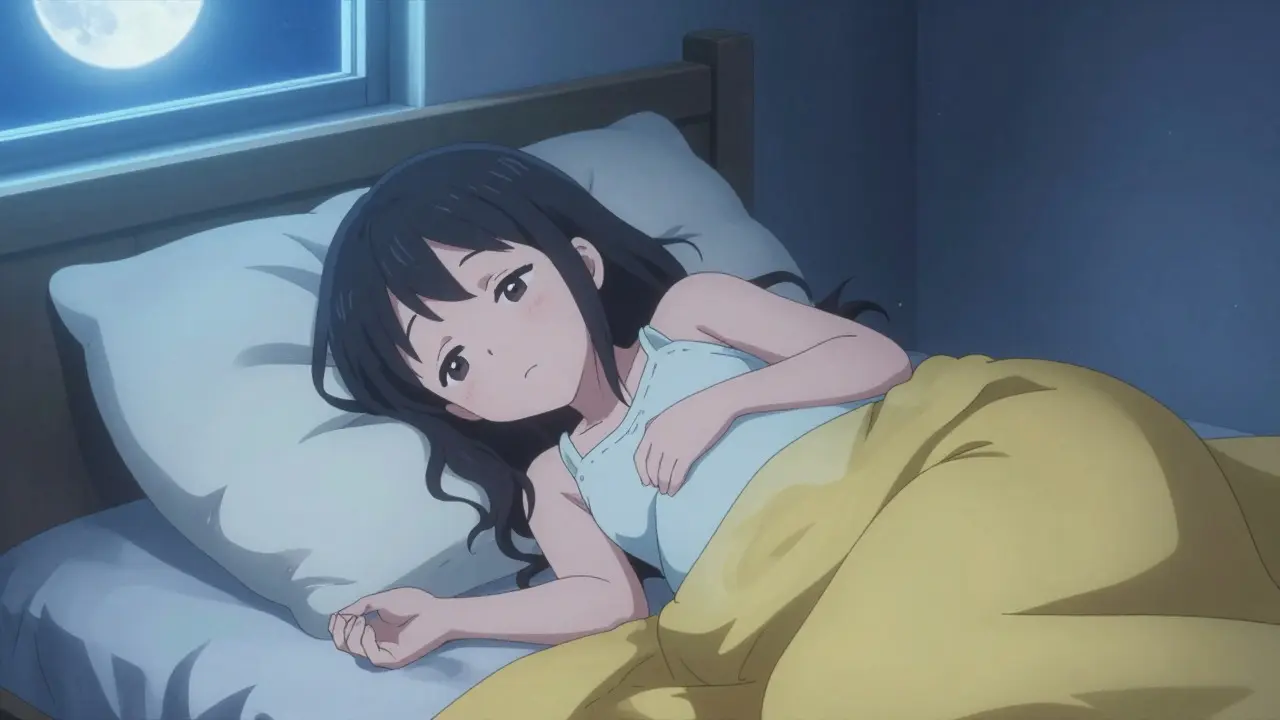 Pregnant anime woman sleeping comfortably with elevated head