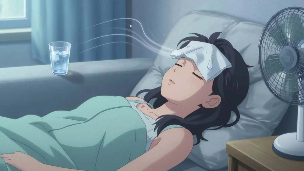Relaxed anime girl using cold compress to cool down